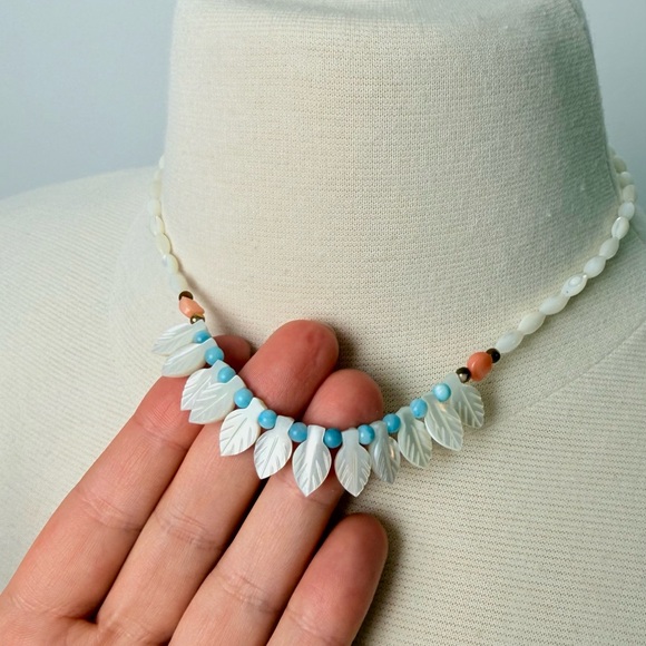 Vintage Shell Leaf Choker Necklace 80s-90s - Picture 3 of 4